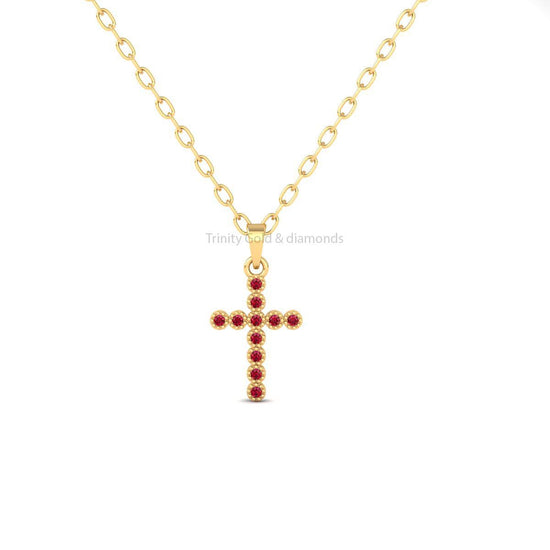 Ruby Cross Pendant • Gemstone Dainty Cross Pendant Necklace for Women • 0.11ct Pendant • Gold Pendant • Perfect Gift • Without Chain