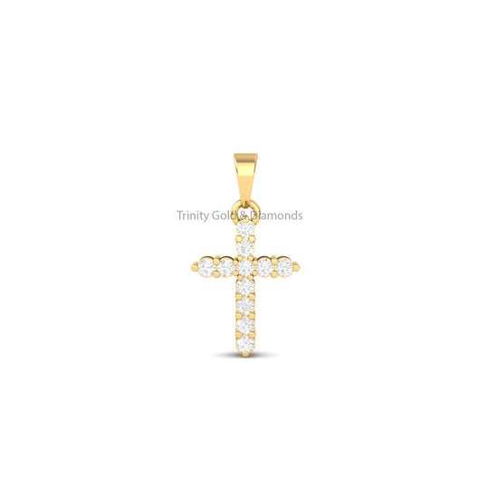 Dainty Cross Pendant • Lab Grown Diamond • Gold Cross Pendant Necklace •0.28CT Diamond Cross Pendant • Gold Pendant • Without Chain