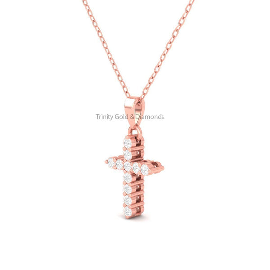 Dainty Cross Pendant • Lab Grown Diamond • Gold Cross Pendant Necklace •0.28CT Diamond Cross Pendant • Gold Pendant • Without Chain