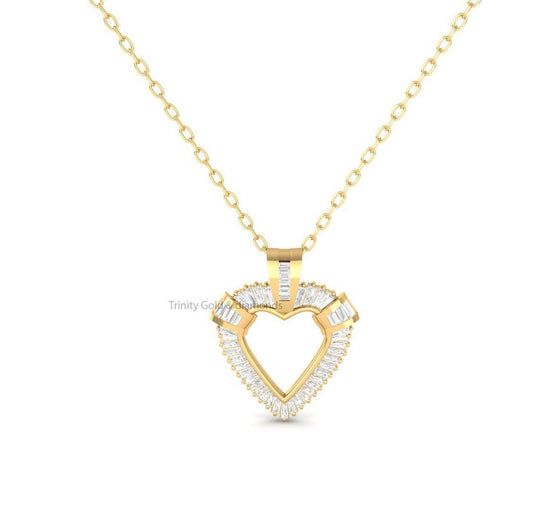 Channel Set Baguette Heart Pendant Necklace for Women • Elegant Heart Necklace • Perfect Gift for Her