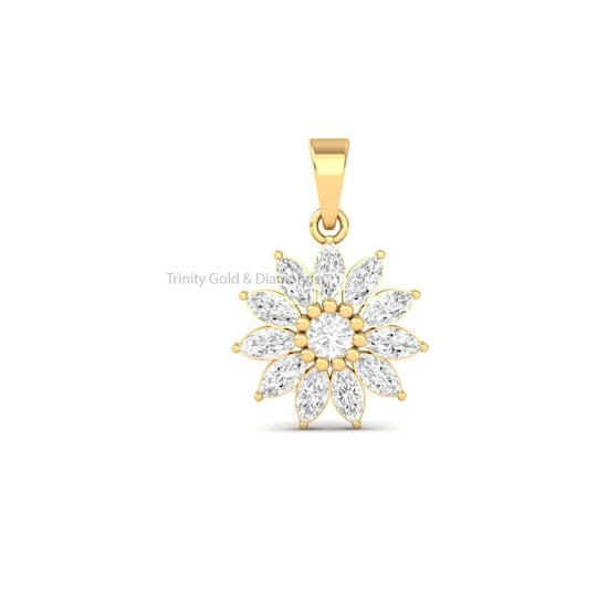Flower Pendant •  Lab Grown Diamond • Flower Pendant Necklace for Her • Solid 14KT White/Yellow Rose Gold • Classic Diamond Jewelry