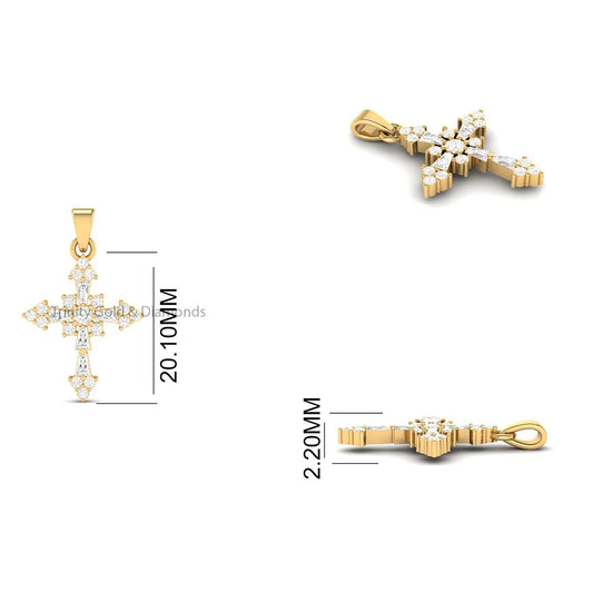 Cross Pendant •  Lab Grown Diamond Dainty Cross Pendant Necklace for Women • Solid 14KT White/Yellow Rose Gold • Religious Gift for Her