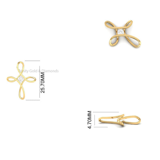 Solitaire Cross Pendant •  Lab Grown Diamond • Dainty Cross Pendant Necklace for Women • 14KT Gold Pendant • Religious Gift for Her