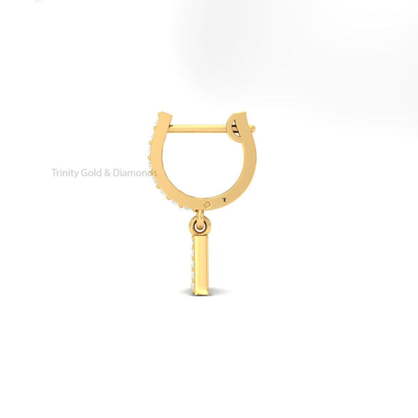Letter Dangle Charm Hoop Earring • Initial Hoop Earring • Personalized Diamond Studded Initial Earrings • Lab Grown Diamond Women's Hoops