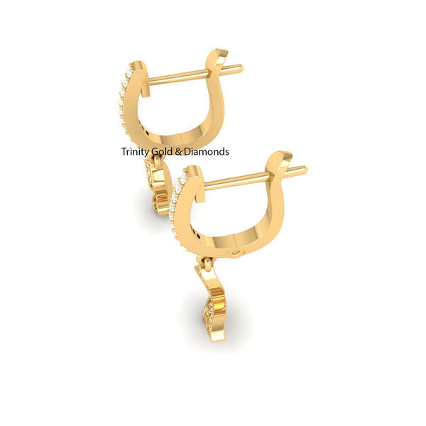 14k Gold Dangly Diamond Butterfly Earrings, Butterfly Charm Huggies, Butterfly Hoop Earring •Lab Grown Diamond Hoop Earring for Women's Gift