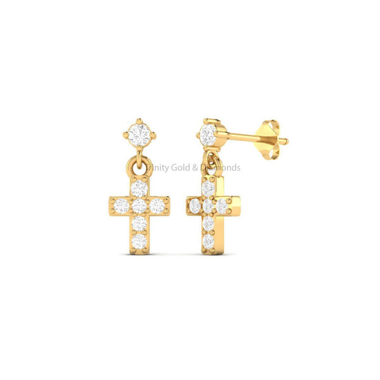 10.0MM Cross Earrings • Lab Grown Diamond Cross Dangle Small Minimalist Earring • Dainty Earrings • Delicate Cross Earrings Gift for Her
