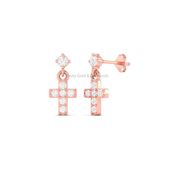 10.0MM Cross Earrings • Lab Grown Diamond Cross Dangle Small Minimalist Earring • Dainty Earrings • Delicate Cross Earrings Gift for Her