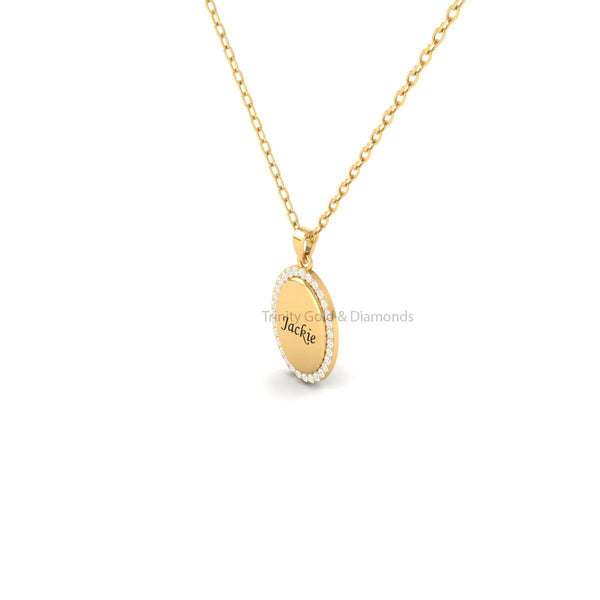 Personalized Name Pendant • Oval Initial Pendant •  Lab Grown Round Diamond All Letters • Halo Design Charm Pendant Necklace for Women
