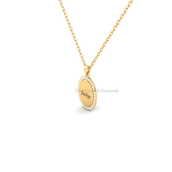 Personalized Name Pendant • Oval Initial Pendant •  Lab Grown Round Diamond All Letters • Halo Design Charm Pendant Necklace for Women