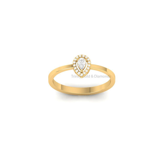 Pear Shape Diamond Halo Ring For Women • Moissanite 14KT Gold Diamond Ring • Halo Ring •  Statement Ring for Her • Anniversary Gifts