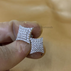 Kite Shape Lab Grown Diamond Earrings for Him & Her • Unisex Double Halo Square Diamond Studs • Push Back Closure