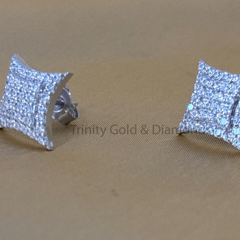Kite Shape Lab Grown Diamond Earrings for Him & Her • Unisex Double Halo Square Diamond Studs • Push Back Closure
