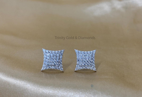 Kite Shape Lab Grown Diamond Earrings for Him & Her • Unisex Double Halo Square Diamond Studs • Push Back Closure