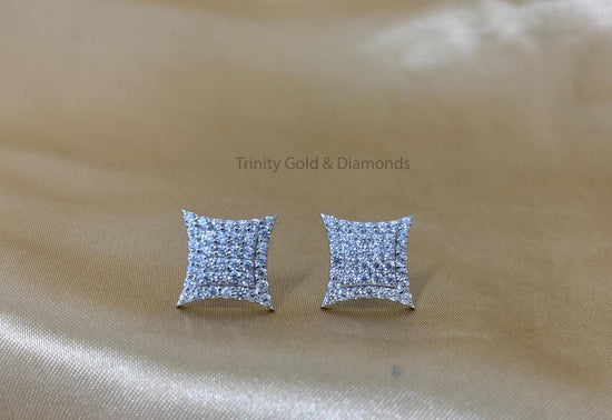 Kite Shape Lab Grown Diamond Earrings for Him & Her • Unisex Double Halo Square Diamond Studs • Push Back Closure