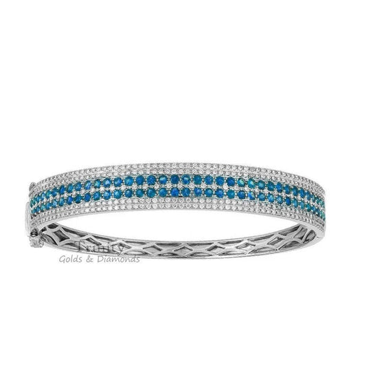 Sapphire and Diamond Bangles / 14k white gold Plated bangles / diamond bangles / sapphire gemstone bangles / September birthstone jewelry