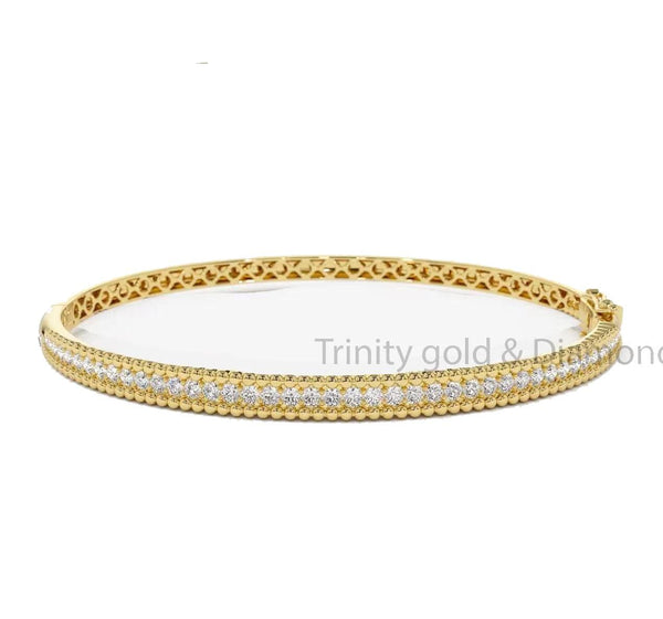 Lab Grown Diamond Single Row Bangle for Women • Classic 10KT Solid Gold Bangle • Perfect Gift for Her