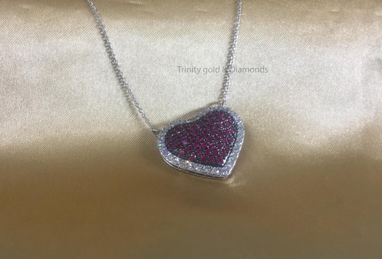 1.0CT Ruby Heart Pendant Necklace For Women • White Moissanite & Created Ruby Gemstone Pave Heart Pendant Perfect Mothers DayGift •