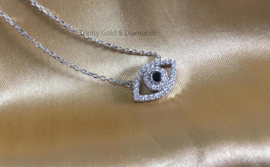 Evil Eye Diamond Pendant • Lab Grown Diamond Pendant Necklace With Cable Chain • Gift For Women • Blue Sapphire Gemstone Evil Eye Pendant