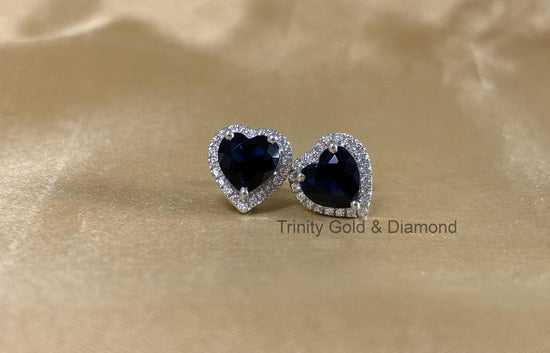 Sapphire Heart Stud Earring • Halo Diamond Stud Earrings for Women • Moissanite Diamond Stud Earring for Her • Perfect Gift With Push Back