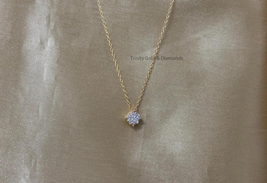Flower Pendant • Dainty Flower Pendant for Girl • Moissanite Cluster Pendant • Minimalist Pendant with Chain • Perfect Gift for Her