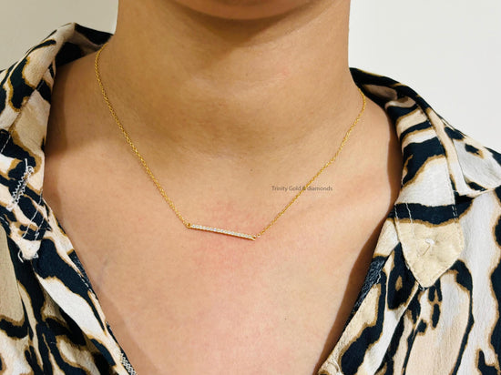 Bar Pendant Necklace • Dainty Bar Pendant for Girl • Moissanite Bar Pendant • Minimalist Bar Pendant with Chain • Perfect Gift for Her