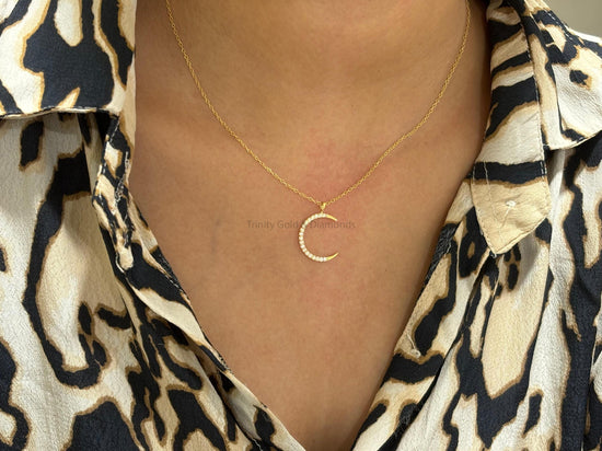 Half Moon Diamond Pendant • Dainty Half Moon Necklace for Girl • Minimalist Pendant Necklace • Perfect Gift for Her • With Chain