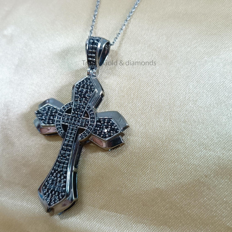 Black Cross Pendant for Men • Large Sterling Silver Black Diamond Cross Pendant  • Christmas Gift • Statement Jewelry • Hip Hop Cross