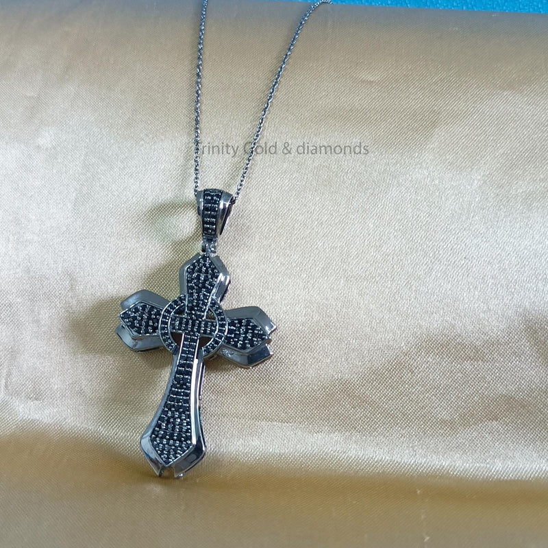 Black Cross Pendant for Men • Large Sterling Silver Black Diamond Cross Pendant  • Christmas Gift • Statement Jewelry • Hip Hop Cross