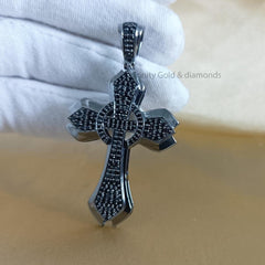Black Cross Pendant for Men • Large Sterling Silver Black Diamond Cross Pendant  • Christmas Gift • Statement Jewelry • Hip Hop Cross