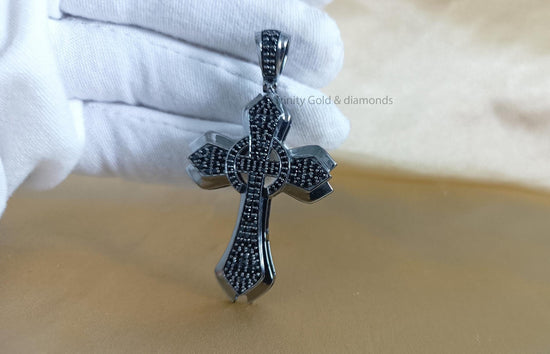 Black Cross Pendant for Men • Large Sterling Silver Black Diamond Cross Pendant  • Christmas Gift • Statement Jewelry • Hip Hop Cross