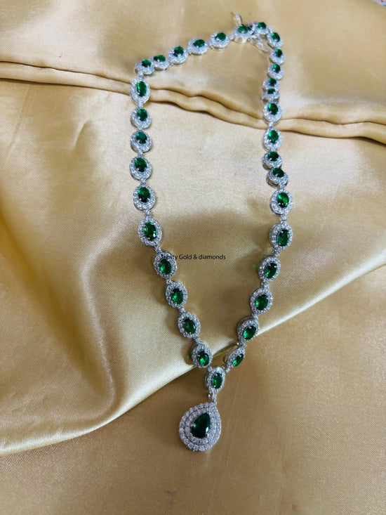 Emerald Necklace, Pear Oval Necklace, Diamond Necklace, Gold Necklace, Silver Necklace, Bridal Emerald  Necklace, Wedding Jewelry