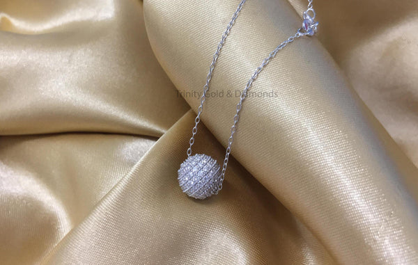 10.0 MM Natural Diamond Disco Ball Diamond Pendant In Sterling silver 925, Lab Grown Diamond Disco Ball Pendant Necklace, Gift For Her