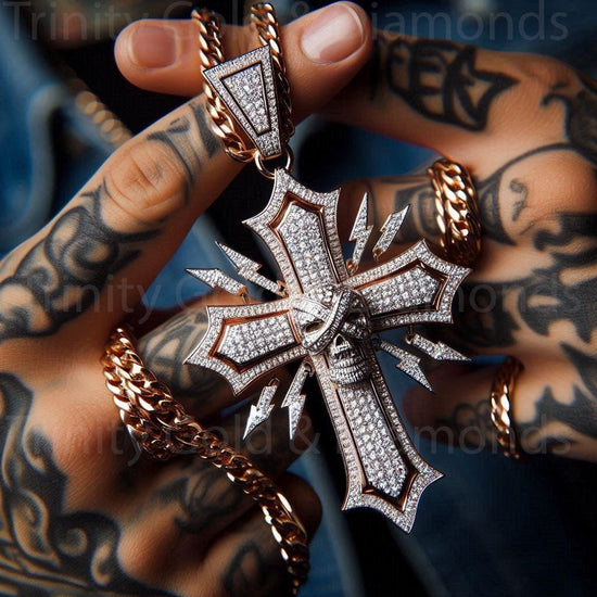 Moissanite Diamond Cross Pendant for Men • Large Sterling Silver Double Cross Pendant  • Perfect Christmas Gift • Statement Jewelry •