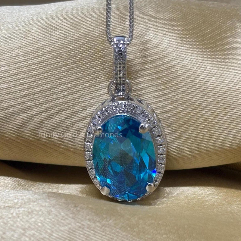 3.50 Carat large Sapphire Blue Diamond Drop Pendant/Necklace With 18 Inches Chain in 925 Silver, Suitable For All Ages, Necklace, Gift