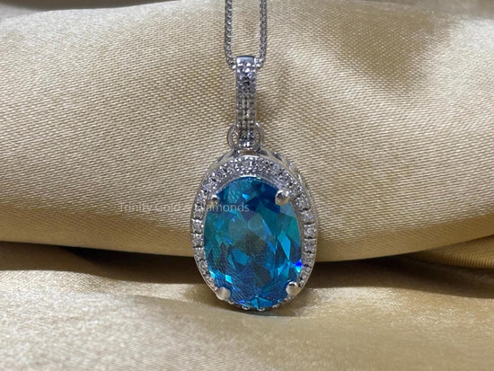 3.50 Carat large Sapphire Blue Diamond Drop Pendant/Necklace With 18 Inches Chain in 925 Silver, Suitable For All Ages, Necklace, Gift