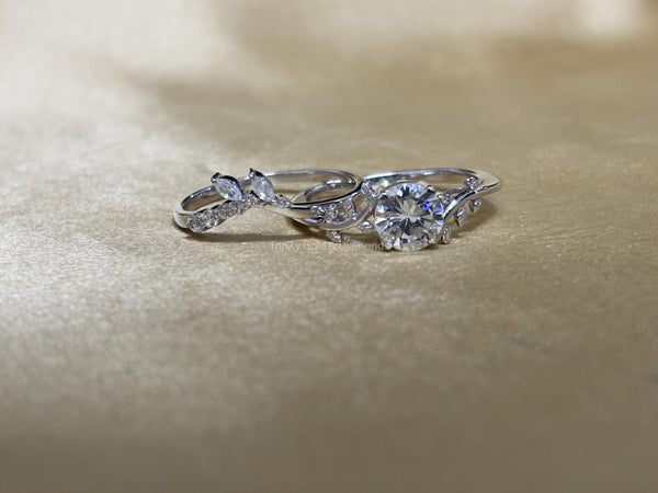 Bridal Set • Lab Grown Diamond Bridal Set For Women • Wedding Set • Perfect Wedding Gift for Her • Leaf Work Classic Bridal Set Gift •