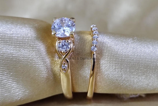 Three Stone Bridal Set • Solitaire Lab Grown Bridal Set For Women • Wedding Set • Perfect Classic Wedding Gift for Her • Size-5 -12 USA