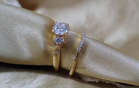 Three Stone Bridal Set • Solitaire Lab Grown Bridal Set For Women • Wedding Set • Perfect Classic Wedding Gift for Her • Size-5 -12 USA