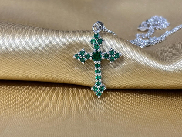 Handmade Cross Pendant • Green Emerald Gemstone Cross Pendant Necklace for Women •  Perfect Christmas Gift • Dainty Cross Pendant