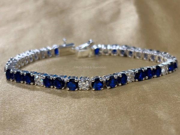 Lab Grown Diamond Tennis Bracelet For Women • Blue Sapphire Gemstone Bracelet for Her • Multistone Gemstone Bracelet • Perfect Gift