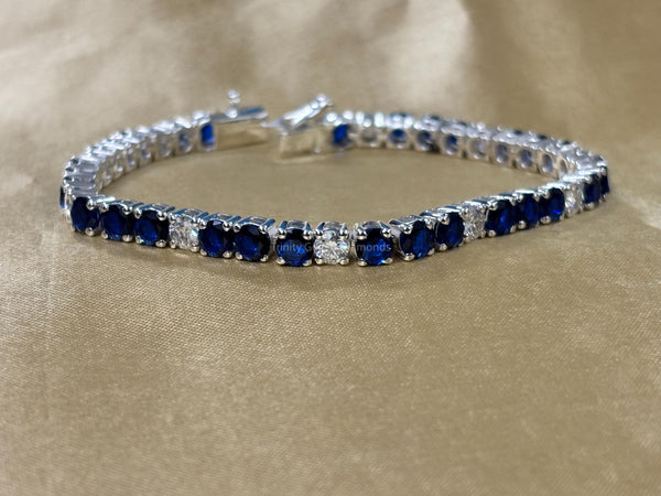 Lab Grown Diamond Tennis Bracelet For Women • Blue Sapphire Gemstone Bracelet for Her • Multistone Gemstone Bracelet • Perfect Gift