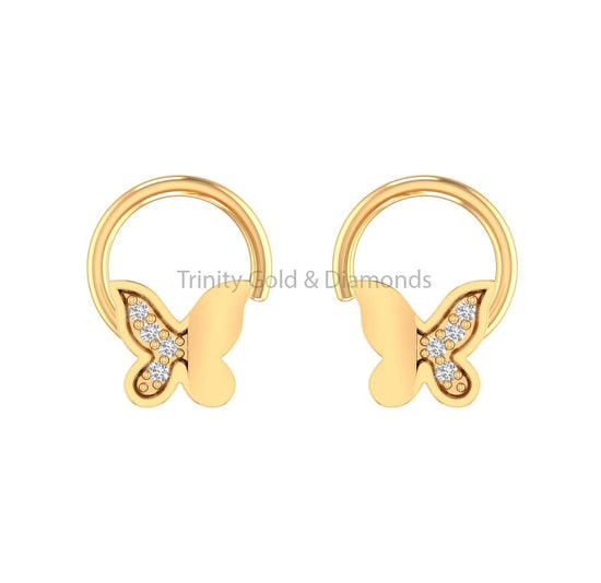 14K Yellow Gold Butterfly Nose Pin • Lab Grown Diamond Wedding Nose Stud • Dainty 4.60MM Nose Pin for Women • Perfect Gift for Mom