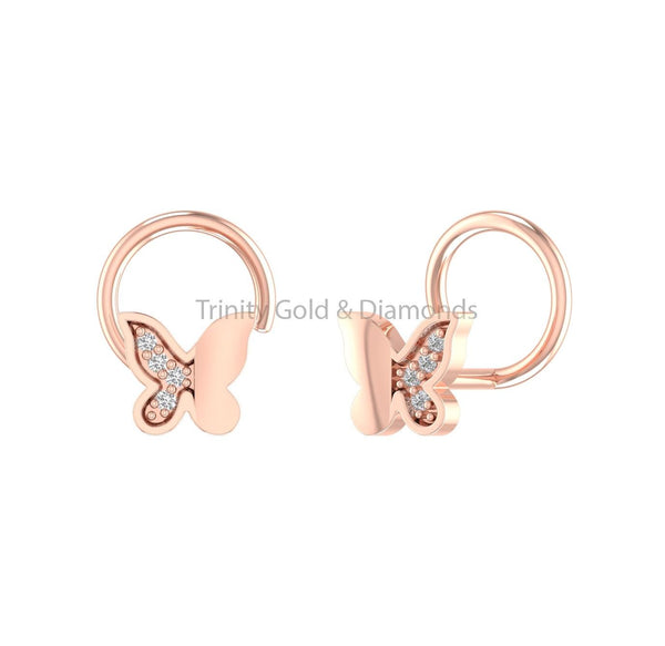 14K Yellow Gold Butterfly Nose Pin • Lab Grown Diamond Wedding Nose Stud • Dainty 4.60MM Nose Pin for Women • Perfect Gift for Mom