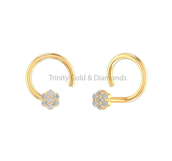 14K Yellow Gold Flower Nose Pin • Lab Grown Diamond Wedding Nose Stud • Dainty 2.65MM Nose Pin for Women • Perfect Gift for Mom
