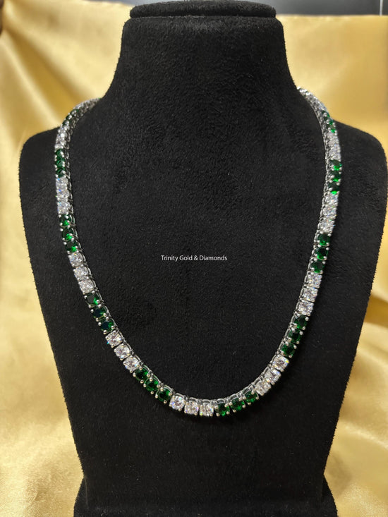 Green Emerald and White Moissanite Diamond Tennis Necklace • Handmade Tennis Necklace • Choker Necklace • Tennis Necklace Gift for Mom