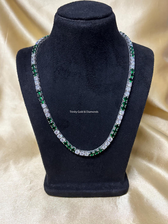 Green Emerald and White Moissanite Diamond Tennis Necklace • Handmade Tennis Necklace • Choker Necklace • Tennis Necklace Gift for Mom
