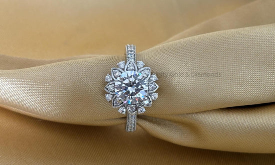 Solitaire Engagement Ring • Flower Lab Grown Diamond Ring • Statement Ring for Women • Perfect Gift