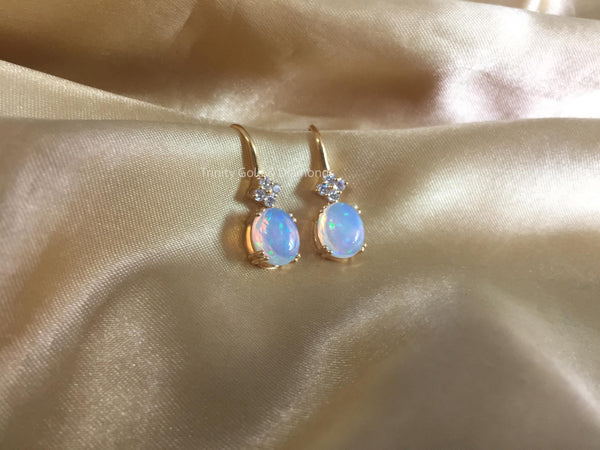 Opal Diamond Hoop Earring for Women • Moissanite Round Diamond Hoop Earring for Her • Anniversary Gift for women