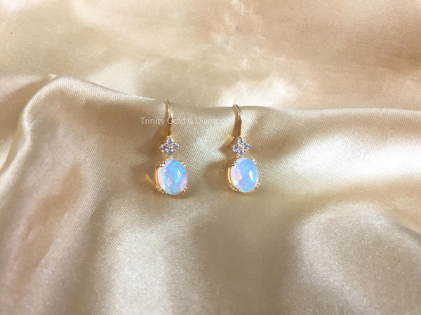 Opal Diamond Hoop Earring for Women • Moissanite Round Diamond Hoop Earring for Her • Anniversary Gift for women