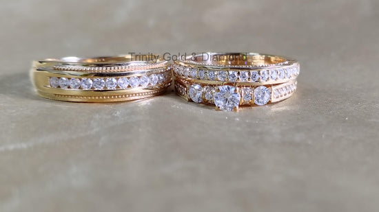 Moissanite Trio Bridal Set • Engagement Ring Set of 3 Rings • Wedding Trio Set Couple Bands • Perfect Anniversary Gift for Him and Her